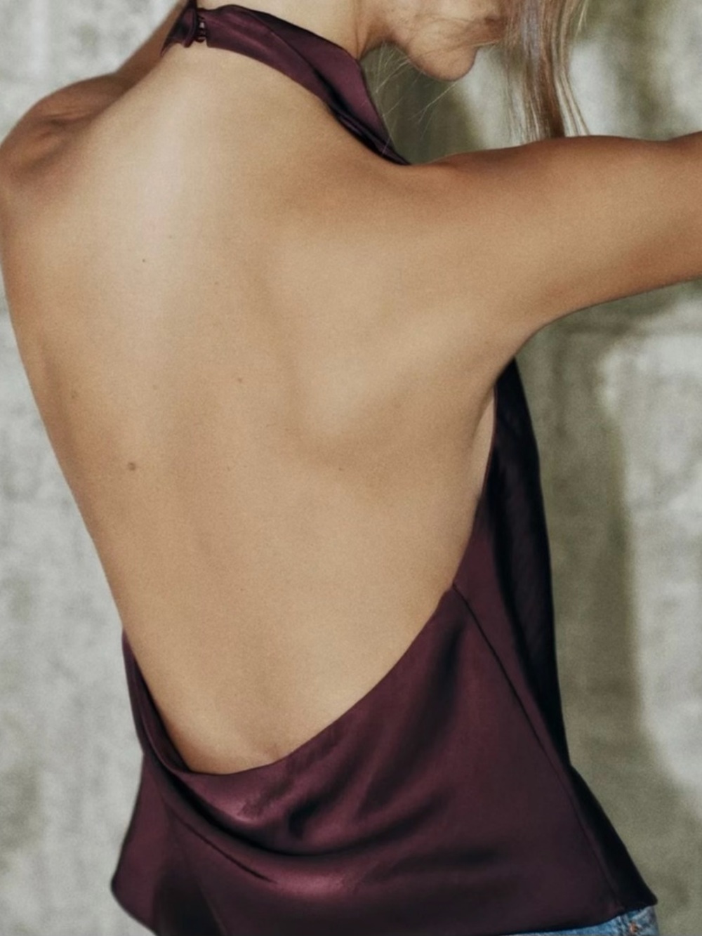 Zara Satin Halter Camisole in Deep Plum - Picture 4 of 16